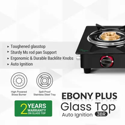 Greenchef Ebony Plus AI Glass Automatic Gas Stove (3 Burners) Greenchef Ebony Plus AI Glass Automatic Gas Stove (3 Burners)